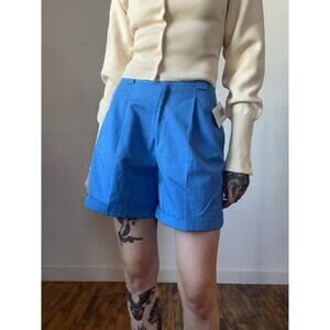 LizSport Women's Blue Wrinkle Free 100% Cotton Pleated Shorts Size 12